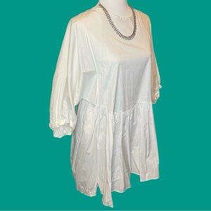 ZARA🤍NEW asymmetrical Dress, Fresh White Cotton, roomy SZ M, Dolman sleeves